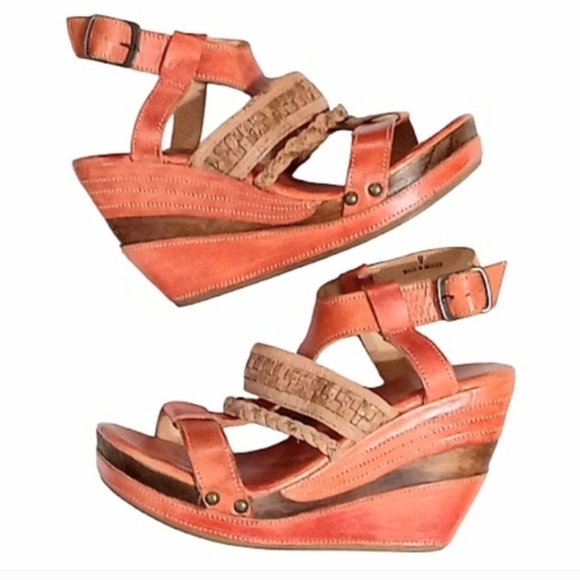 BED STU Jaslyn Platform Wedge Sandals in Rare Rustic Orange Leather Size 9 - Picture 2 of 12